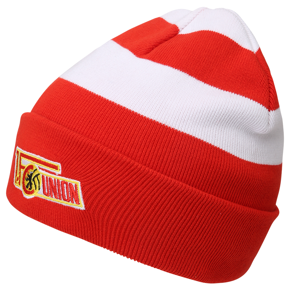 Kinder Beanie Logo Blockstreifen - rot/weiß