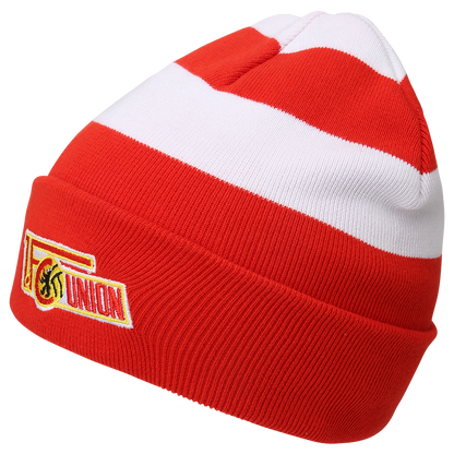 Kinder Beanie Logo Blockstreifen - rot/weiß