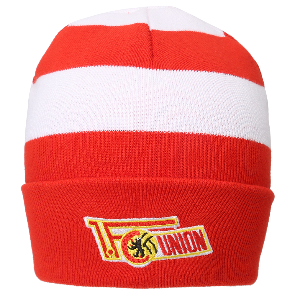 Kinder Beanie Logo Blockstreifen - rot/weiß