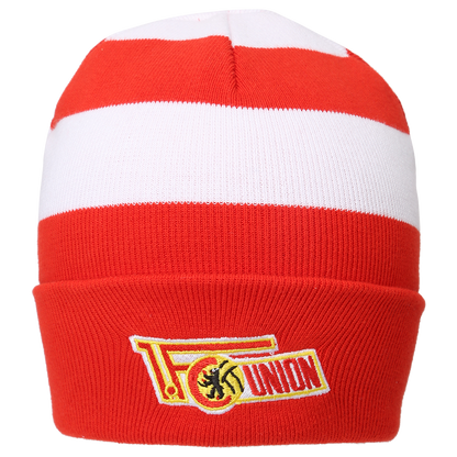 Kinder Beanie Logo Blockstreifen - rot/weiß
