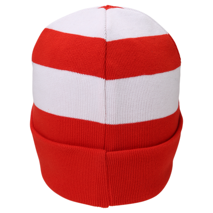 Kinder Beanie Logo Blockstreifen - rot/weiß